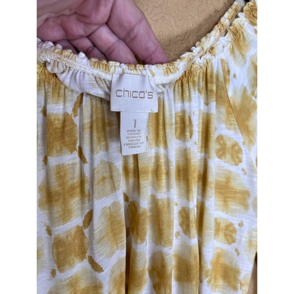 Chico’s 100% Rayon Top, Tie-Dye Design, Yellow, Size 1 (Large) - Picture 4 of 6